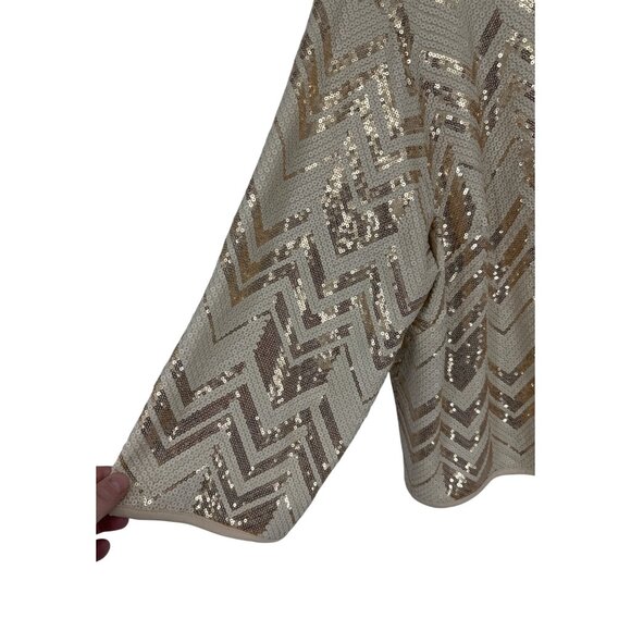 Bob Mackie Wearable Art Beige & Gold Sequin Chevron Jacket Fully Lined Size XL - Picture 2 of 9